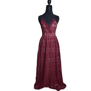 VICI Women’s‎ Romantic Lace Maxi Dress Halter Open Back Boho Chic Burgundy Sz S